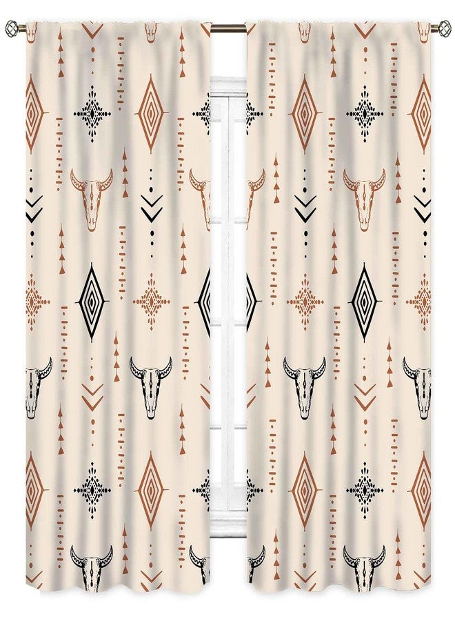 TKUYO Western Curtains, Rustic Retro Aztec Bull Skull Southwest Tribal Ethnic Farmhouse Rural County Cowboy Boho Beige Western Window Drape Treatments for Bedroom Living Room Kitchen, 42"x45" Inch - Image 2
